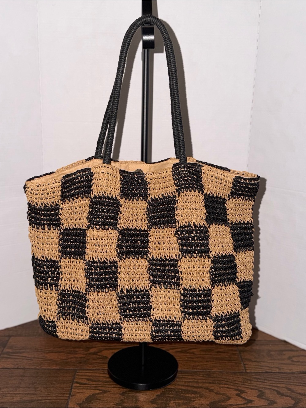 GAP Black and Tan Woven Check Tote